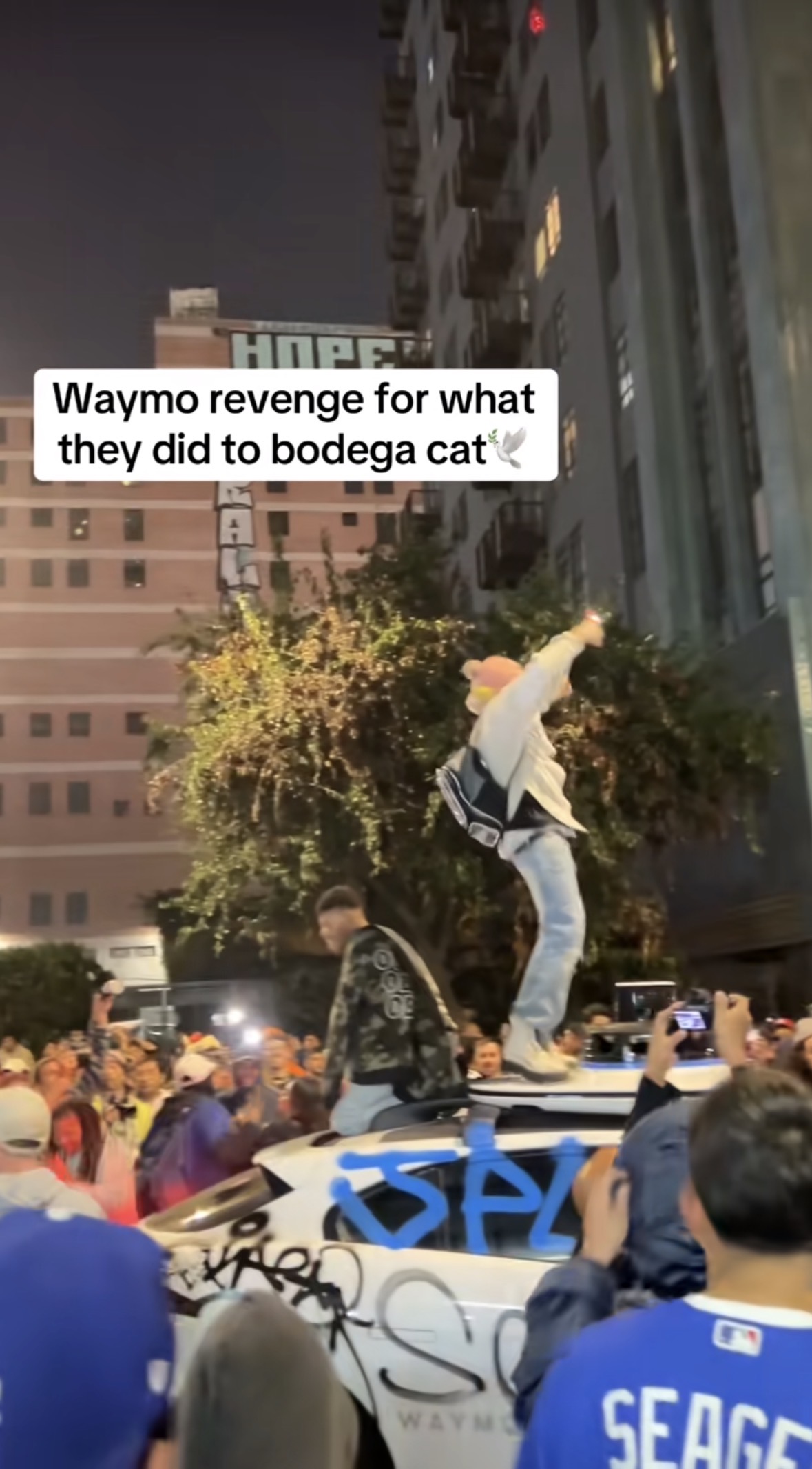 Graffiti-covered Waymo vehicle referenced in the post