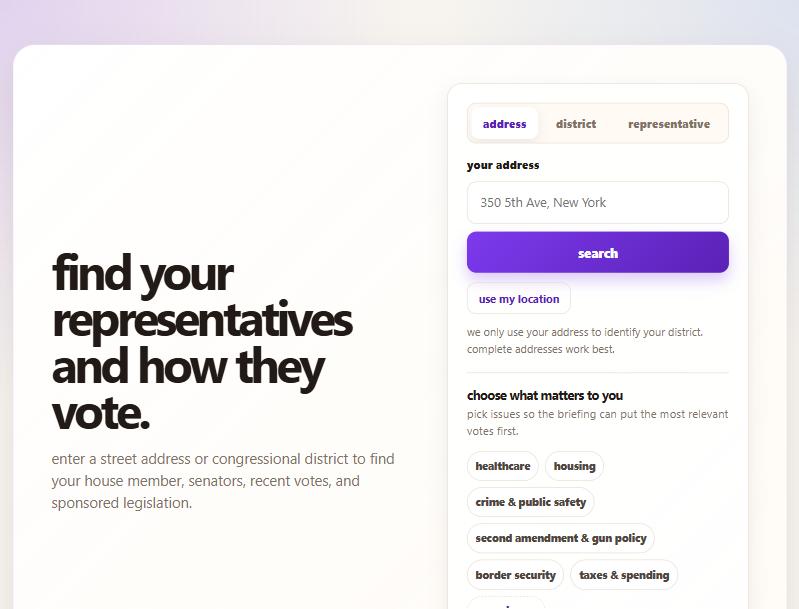 How Did Your Rep Vote? - address lookup and issue picker